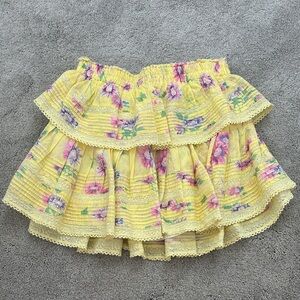 LoveShackFancy Yellow Floral A-Line Skirt